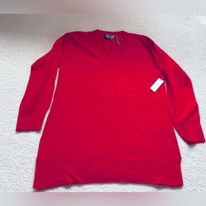 Red size L  anthropologie cashmere v neck sweatshirt. New with tags .